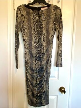 Philosophy Snake-Print Long Sleeve Dress in Beige and Black